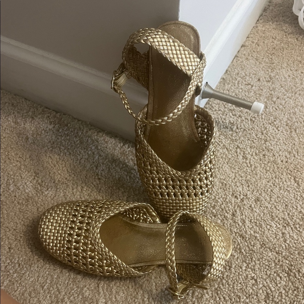 Zara Gold Woven Heeled Sandals